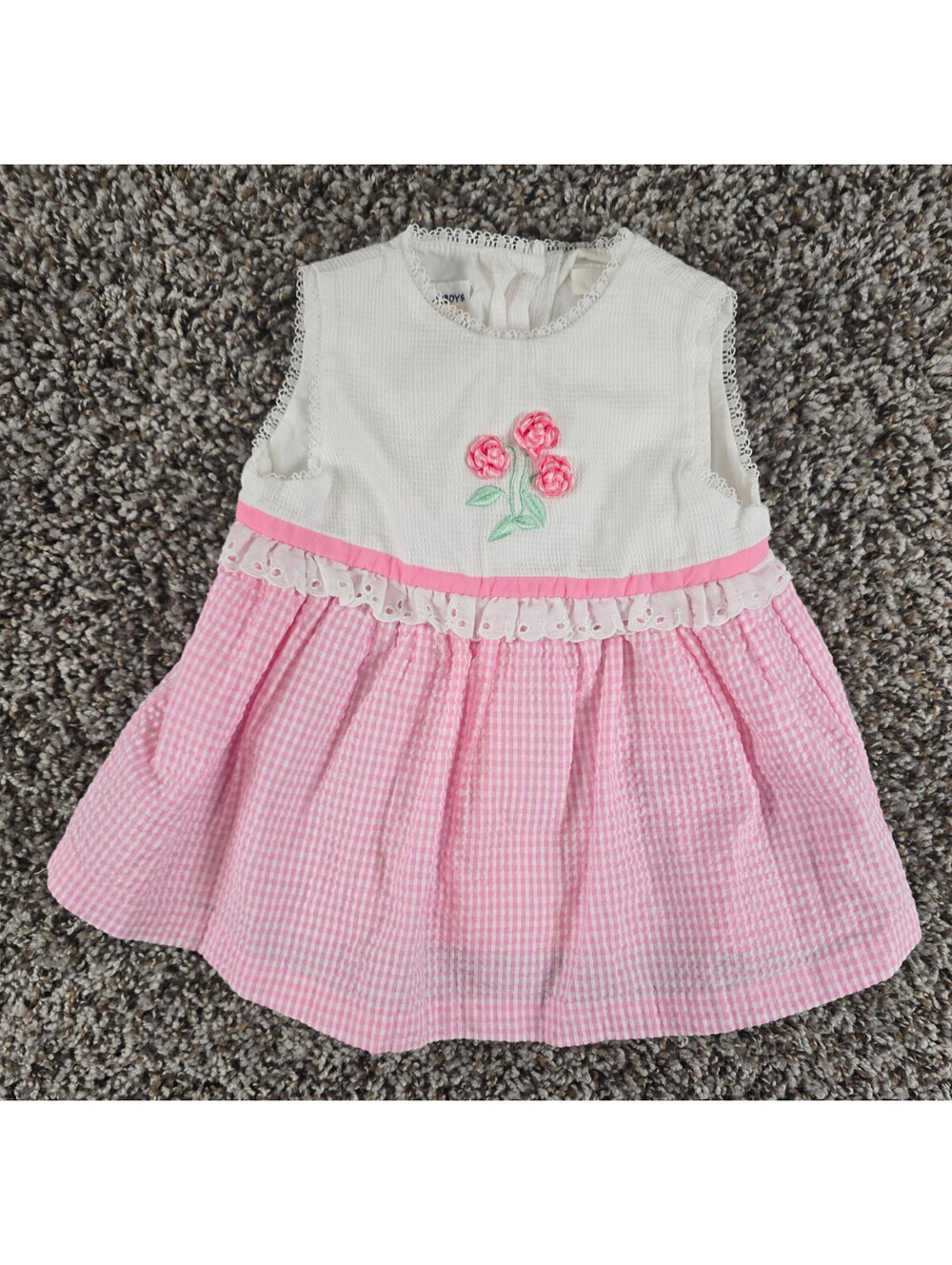 Vintage Cowboys & Angels Baby Girls Sz 12M Sleeveless Dress Pink White Gingham